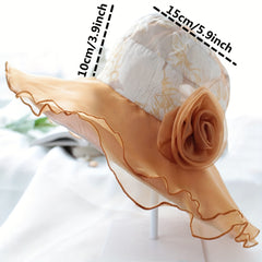 Layer Ruffle Sun Hat Flower Wide Brim Lace Bucket Hat French Style