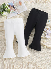 Cute Toddler Girls Flare Leg Pants Set 2pcs, Plain
