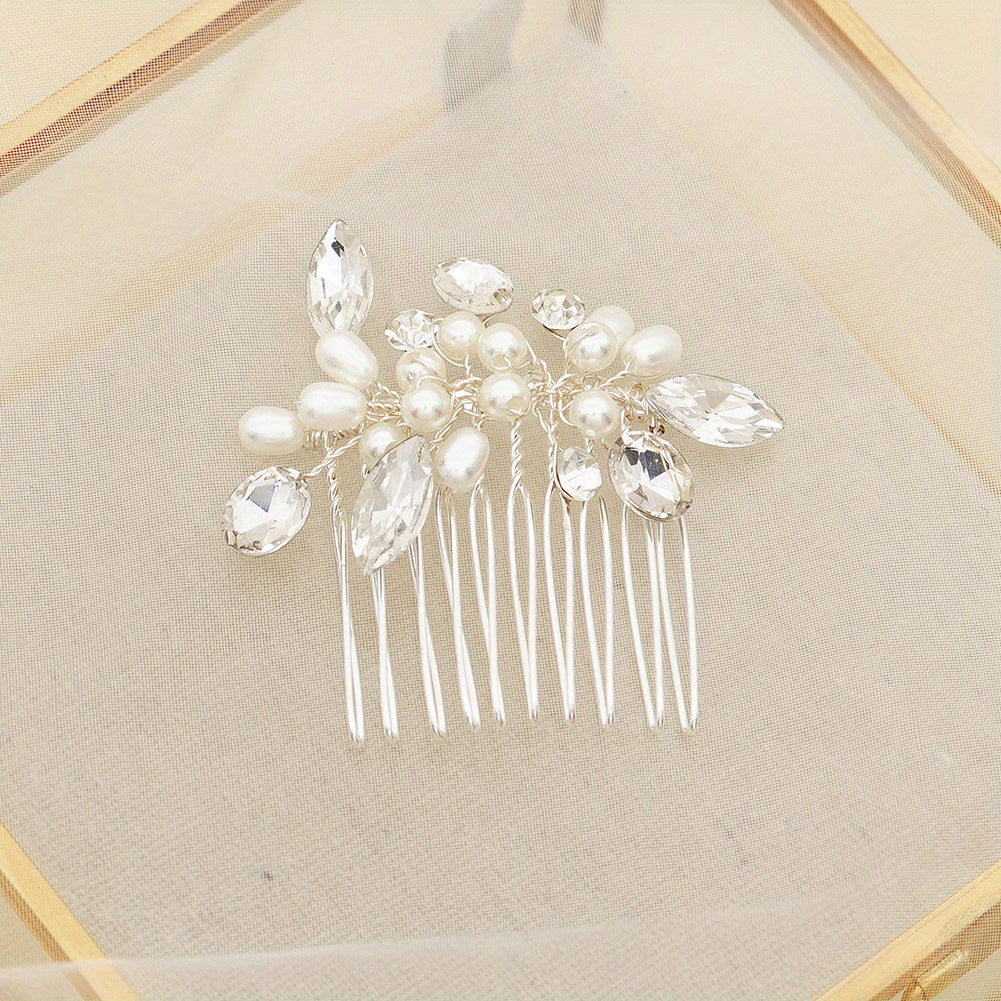 Faux Pearl Rhinestone Hair Comb Head Jewelry Hair Accessories for Girls Women