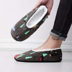 Men's Graphic Plush Cozy House Slippers Anti-skid Slip-on Shoes