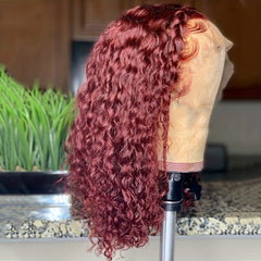 Burgundy Short Curly Bob Human Hair Wigs 180 Density Lace Frontal Wigs
