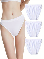 3pcs Solid Briefs Comfy & Breathable Panties Women's Lingerie