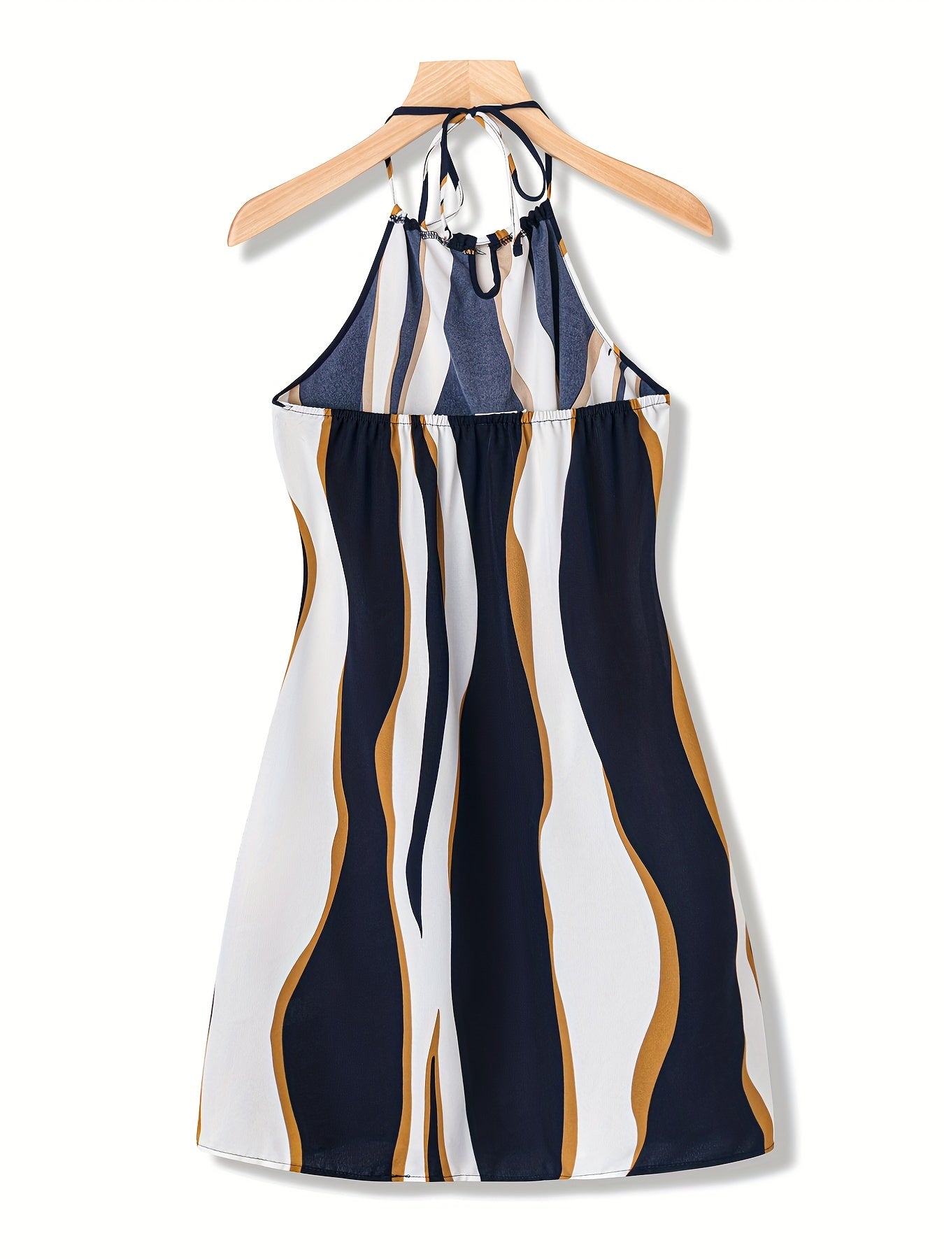 Geo Print Keyhole Dress Halter Neck Sleeveless Summer Dress