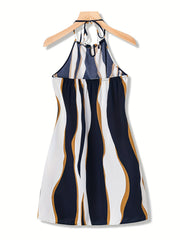 Geo Print Keyhole Dress Halter Neck Sleeveless Summer Dress