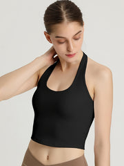 Halter Neck Sports Bra Fixed Cup Fitness Shockproof Sports Bra
