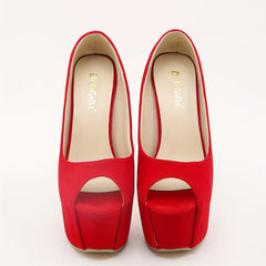 Women's Platform Peep Toe Slip On Stiletto High Heel Shoes