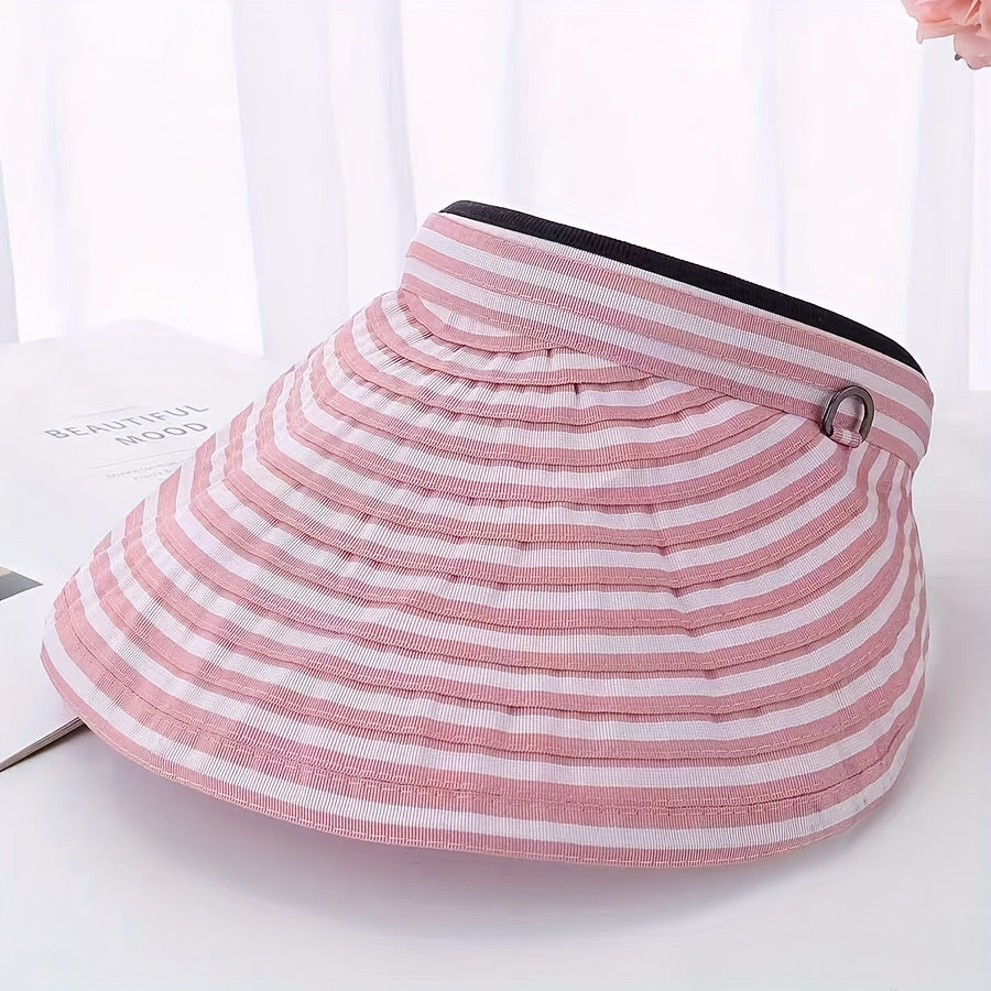 Striped Foldable Visor Hat Sun Protection Women
