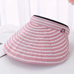 Striped Foldable Visor Hat Sun Protection Women