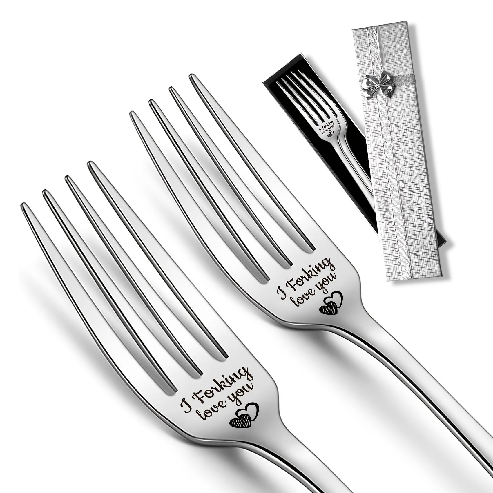 2pcs i Forking Love You 8in Dinner Forks Stainless Steel Cutlery Set