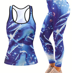 Women's Plus Glitter Dolphin Print Tank Top & Leggings Set