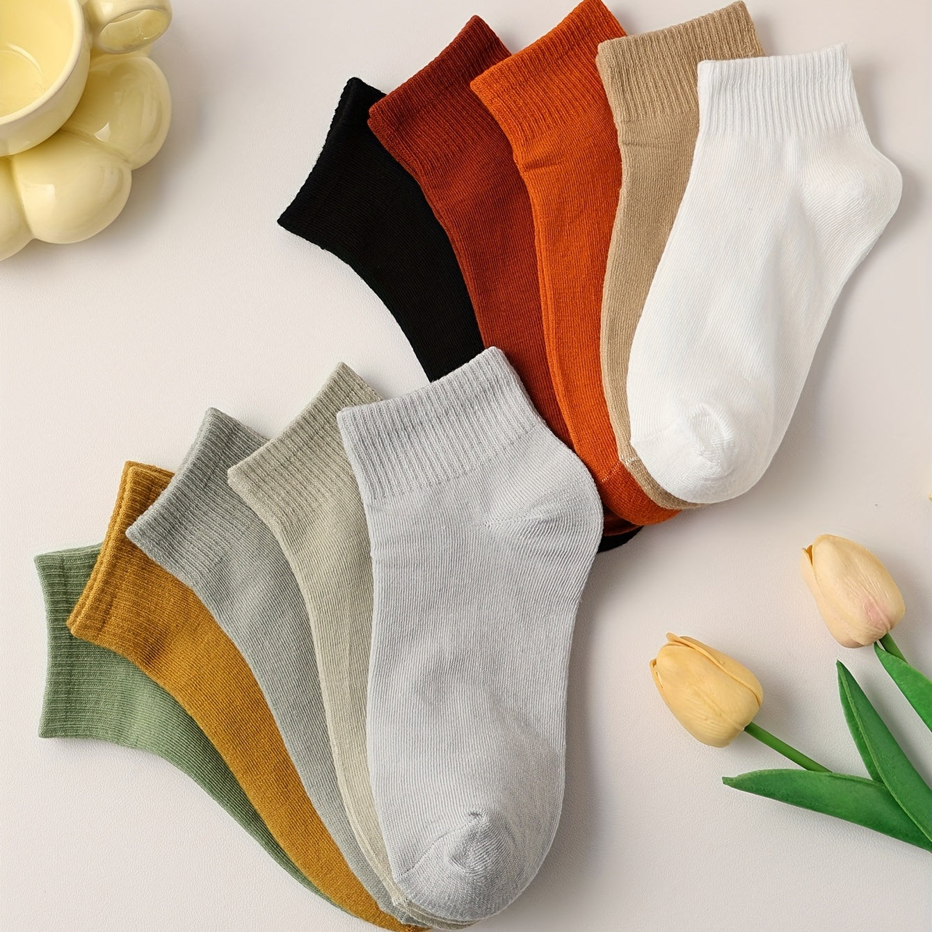 10 Pairs Solid Crew Sports Socks Women's Stockings & Hosiery