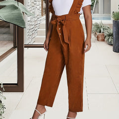 Solid Ruffle Trim Overall Jumpsuit