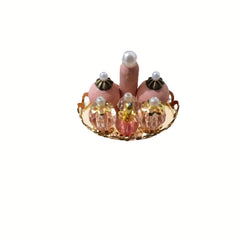 Dollhouse Mini Bedroom Bathroom Set with Pink Perfume Bottles and Golden Tray
