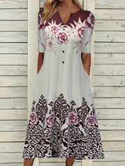 Women's Floral Print Casual Dress with Pockets