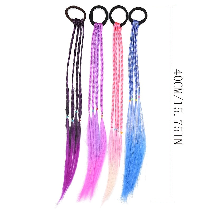 4pcs Kids Girls Multicolor Wigs Ponytail Headbands Hair Accessories