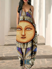 Graphic Print V Neck Maxi Cami Dress