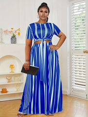Stripe Print Short Sleeve Crop Top & Maxi Skirt Set