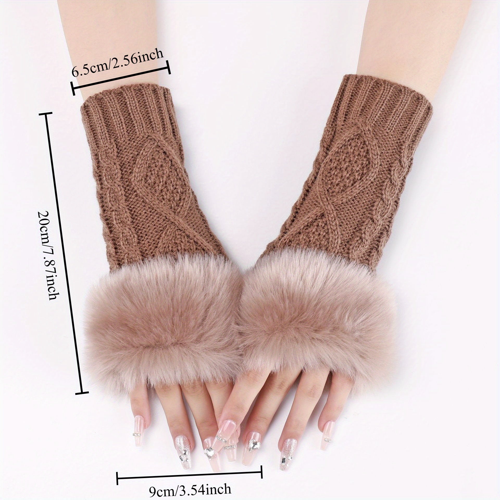 Women's Cable Knit Half Finger Gloves Plush Warmth Winter Arm Warmer
