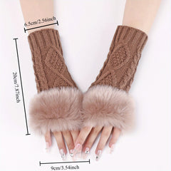 Women's Cable Knit Half Finger Gloves Plush Warmth Winter Arm Warmer