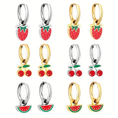 Fruits Drop Earrings For Girls - Little Cherry Strawberry Watermelon Shaped