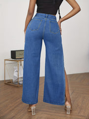 High Waist Split Denim Pants Distressed Wide Legs Jeans