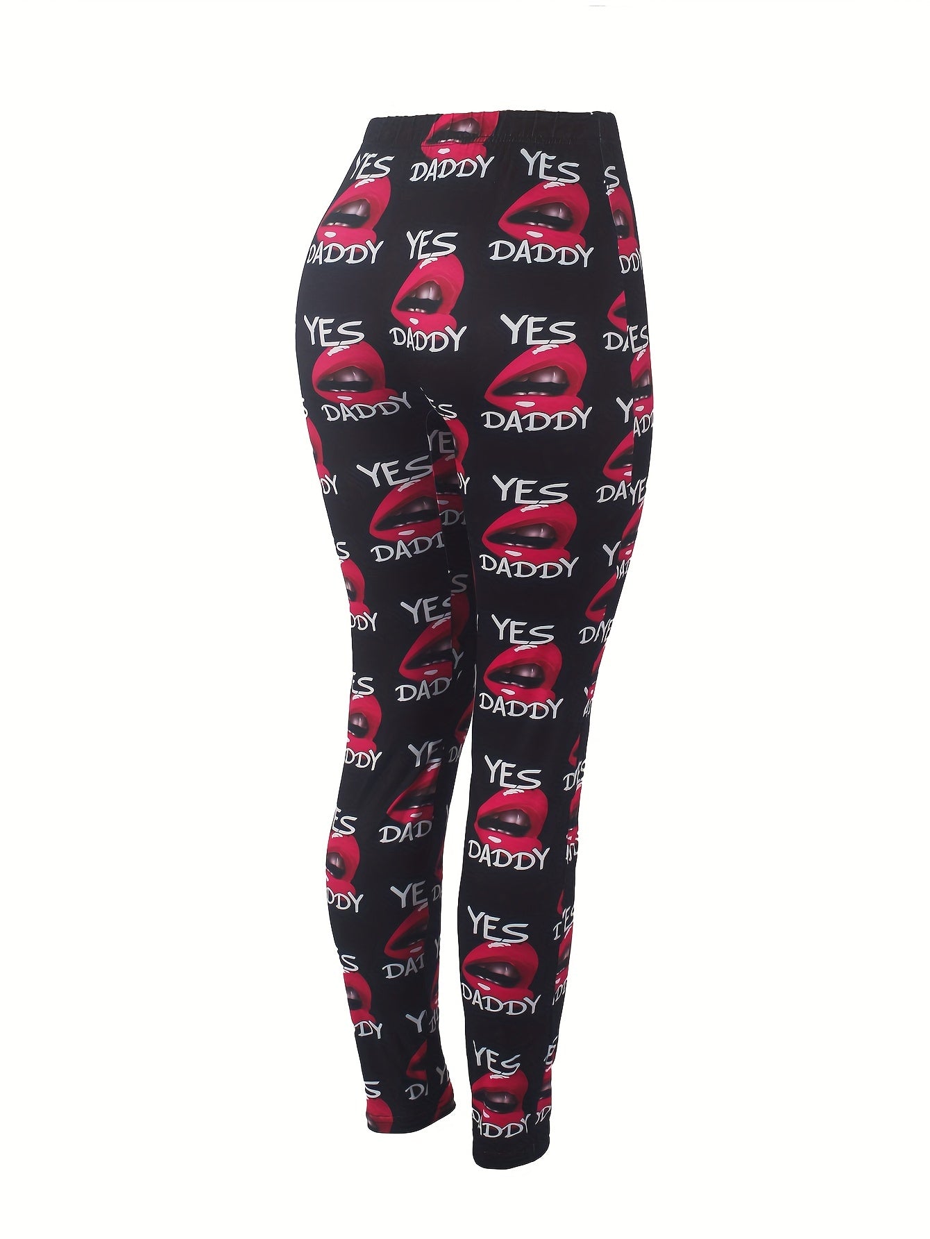 Casual Leggings Women's Plus Letter & Kiss Print Medium Stretch
