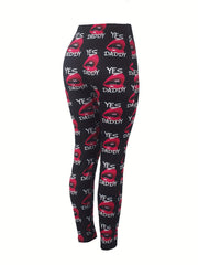 Casual Leggings Women's Plus Letter & Kiss Print Medium Stretch