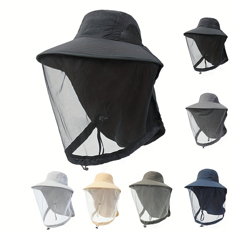 Men's Bucket Hat With Net Mesh Sun Protection Head Net Hat