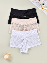 3 Pack Plus Size Panties Set Women's Plus Floral Lace Wide Waistband
