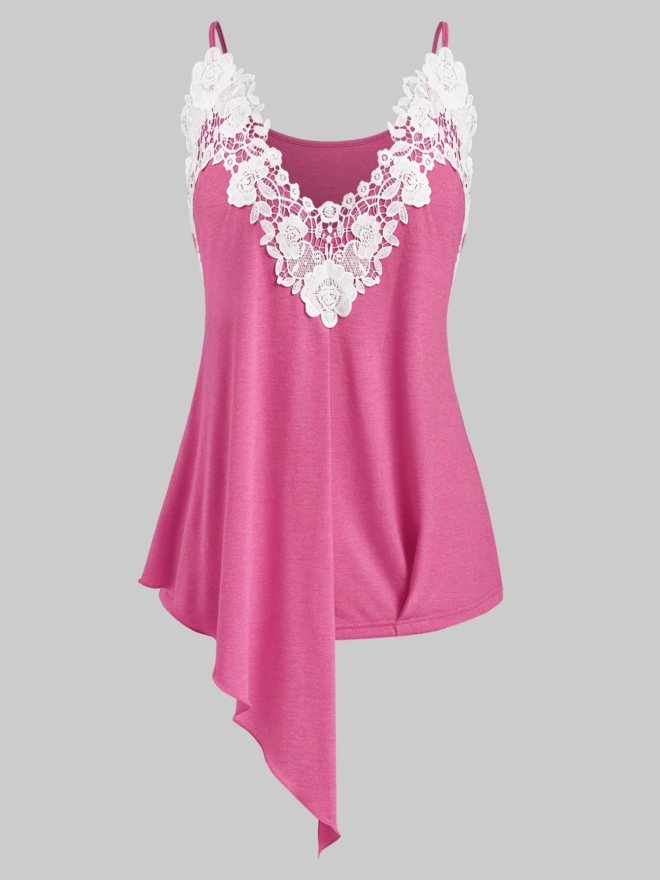 Contrast Lace Asymmetrical Cami Tank Plus Size Top High Stretch