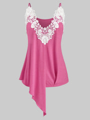 Contrast Lace Asymmetrical Cami Tank Plus Size Top High Stretch