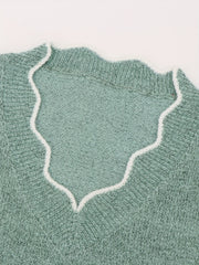 Casual Sweater Women's Plus Colorblock V Neck Jumper