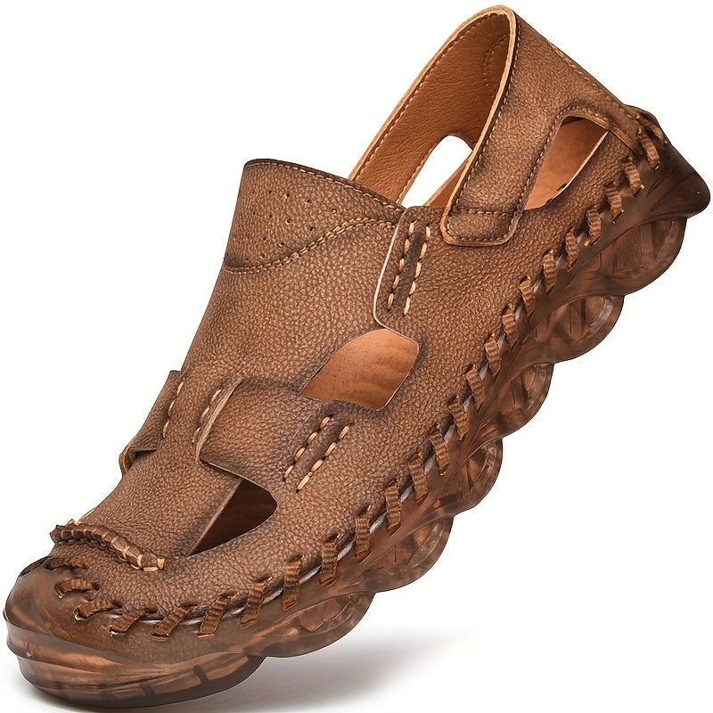 Men's Leather Sandals Non Slip Closed Toe Slide Shoes