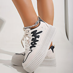 Women's Platform Skate Shoes Round Toe Lace Up Low Top Sneakers