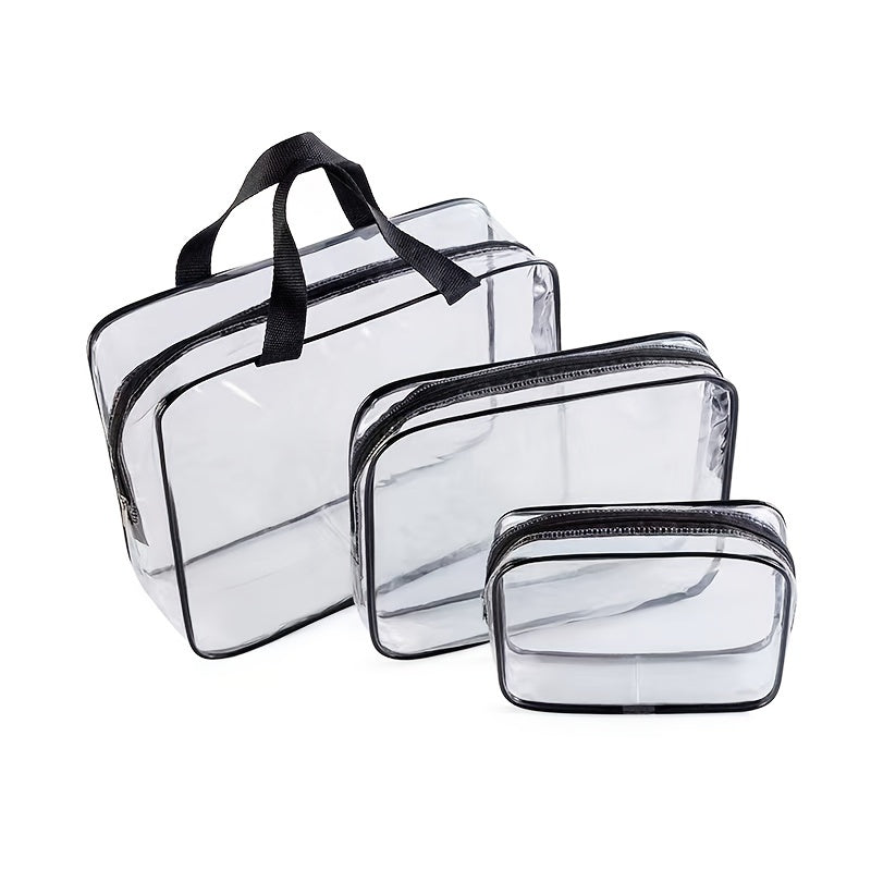 3Pcs Clear Cosmetics Toiletry Bag Portable PVC Travel Wash Storage Grey Pink