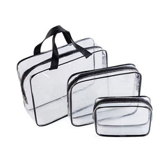 3Pcs Clear Cosmetics Toiletry Bag Portable PVC Travel Wash Storage Grey Pink