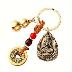 Buddha Brass Key Chain Gourd Fengshui Coin Pendant Keychain