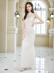 Lace Backless Maxi Wedding Dress Sleeveless Solid