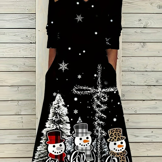 Christmas Casual Dress Women's Plus Graphic Long Sleeve