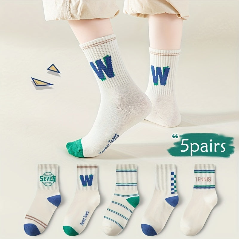 5 Pairs Boys Kids Sports Crew Socks Warm for Autumn Winter