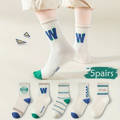5 Pairs Boys Kids Sports Crew Socks Warm for Autumn Winter