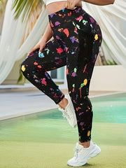 Splash Print High Rise Yoga Pants With Pockets