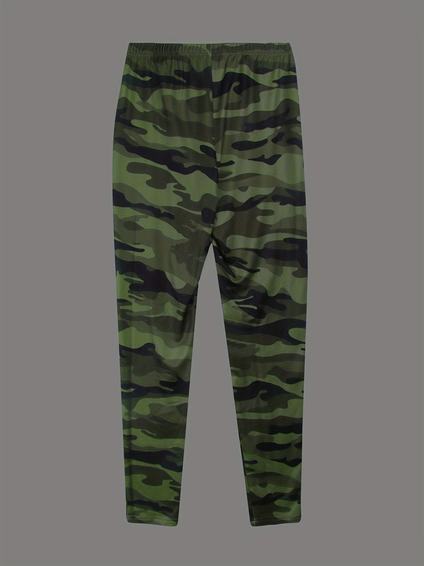 Letter Print Slanted Shoulder Split Tops & Camo Print Long Pants Set