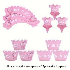 24pcs Baby Shower Cupcake Wrapper & Topper Set Gender Reveal Kids Birthdays
