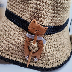 Wooden Animal Sleeping Kitten Brooch For Girls