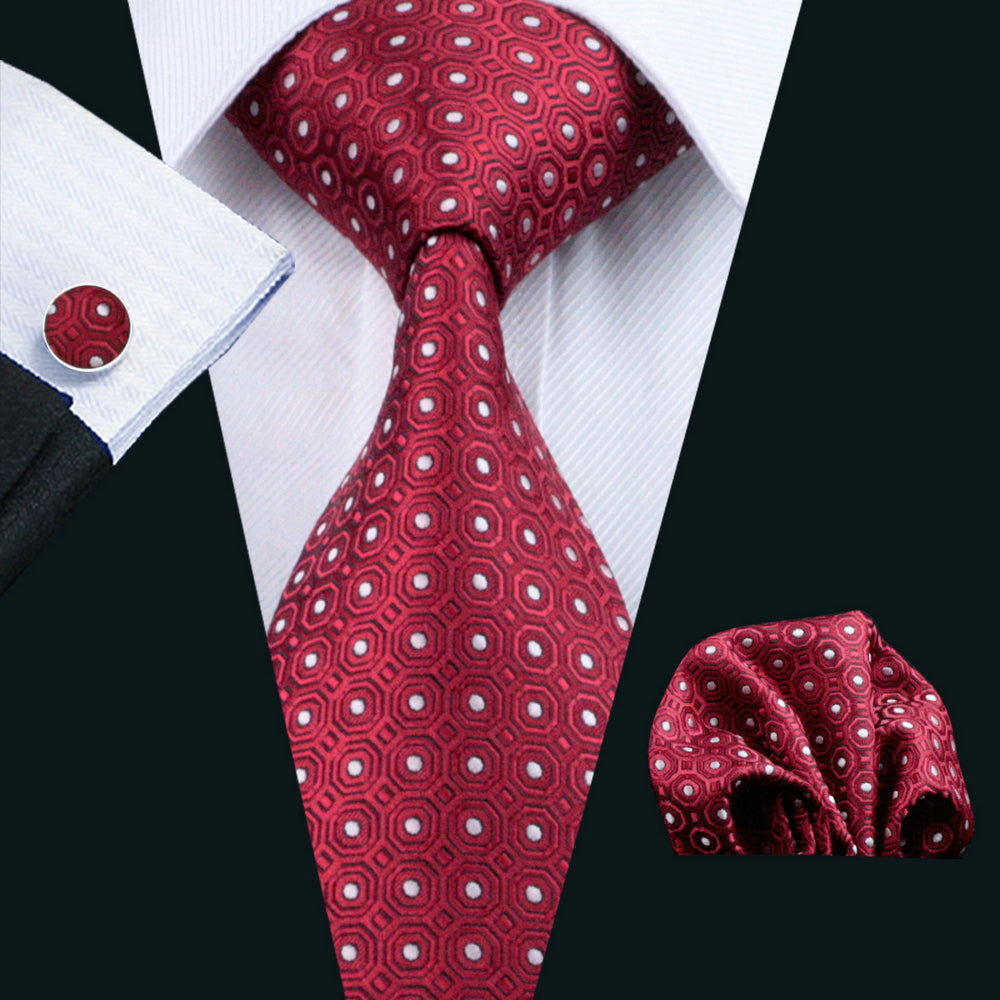 1pc Hi Tie Polka Dots Necktie With Pocket Square Cufflinks Set Mens Accessories