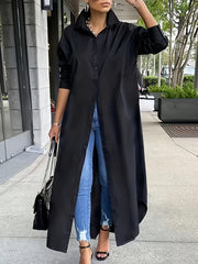 Casual Blouse Women's Plus Solid Button Up Long Sleeve