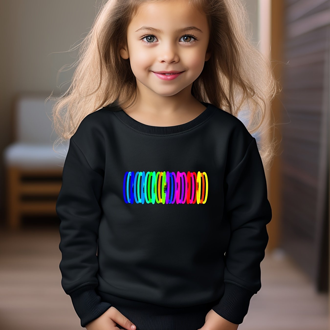 Girls Pattern Print Crew Neck Sweatshirt