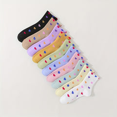 10 Pairs Heart Print Socks Soft & Comfy Short Socks Women's Stockings