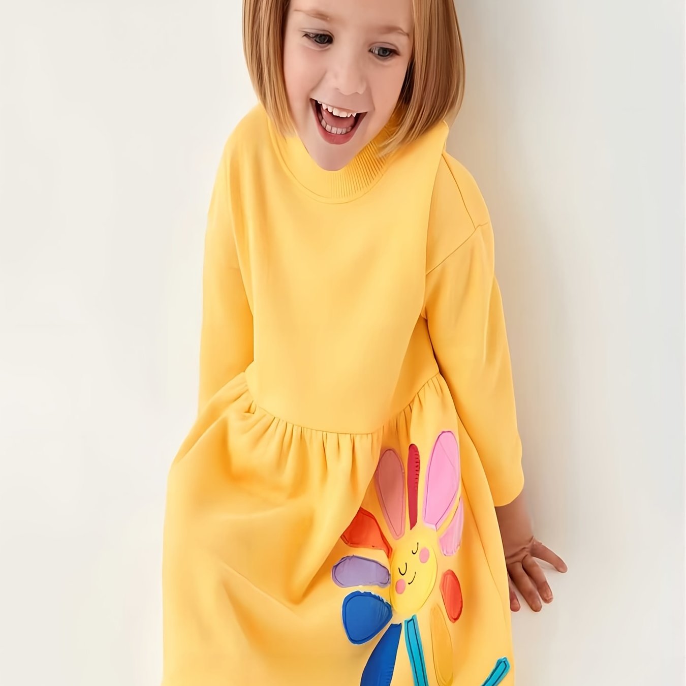 Girls Floral Long Sleeve Dress for Autumn and Spring